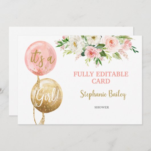 Baby shower Editable fille invitation (Devant / Derrière)