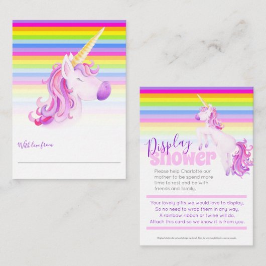 Baby shower eenhoorn kunst display douchekaarten informatiekaartje (Voorkant / Achterkant)