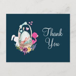 Baby shower Ei, Flaingo, & Bunny Party Bedankt Briefkaart