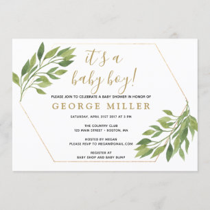 Baby shower elegant greenery and gold-uitnodiging kaart