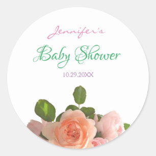 Baby shower Elegant Handgeschreven Waterverf Bloem Ronde Sticker