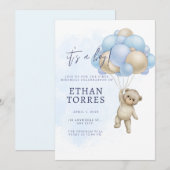 baby shower élégant invitation mignonne ours (Devant / Derrière)