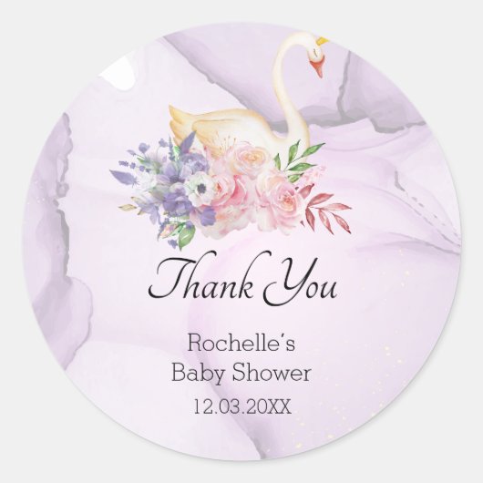 Baby shower Elegant Swan Waterverf Dank u Ronde Sticker (Voorkant)