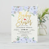 Baby shower Elegant Waterverf Floral Gold Script Kaart (Staand voorkant)