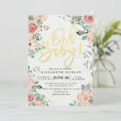 Baby shower Elegant Waterverf Floral Gold Script Kaart (Staand voorkant)