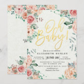 Baby shower Elegant Waterverf Floral Gold Script Kaart (Voorkant / Achterkant)
