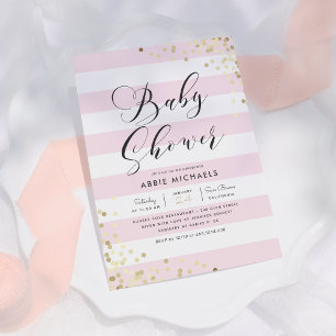 Baby Shower Elegante Gouden Confetti & Roze Stre Kaart