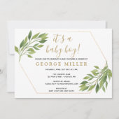 Baby shower elegante groen en gouden uitnodiging (Voorkant)