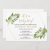 Baby shower élégante verdure et invitation à l'or (Devant / Derrière)