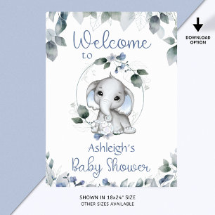 Baby shower Eléphant Affiche de bienvenue Bleu