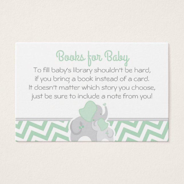 Baby shower éléphant Apportez un livre Mint Green  (Devant)