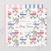 Baby Shower Elephant Baby StrollerCard Invitation  (Devant / Derrière)