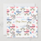 Baby Shower Elephant Baby StrollerCard Invitation  (Devant)