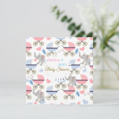 Baby Shower Elephant Baby StrollerCard Invitation  Kaart (Staand voorkant)