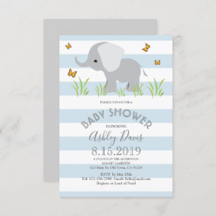 Baby shower éléphant bleu gris garçon Invitation