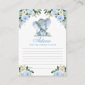 Baby shower Elephant Blue Floral Advice Informatiekaartje (Voorkant)