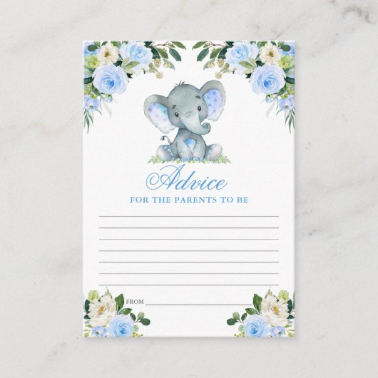 Baby shower Elephant Blue Floral Advice Informatiekaartje (Voorkant)