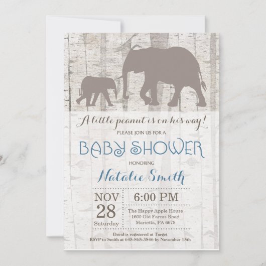 Baby shower Elephant Boy Invitation Rustique (Devant)
