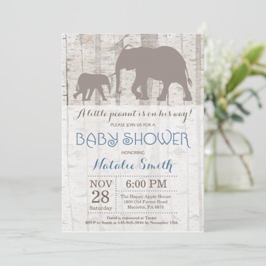 Baby shower Elephant Boy Invitation Rustique (Debout devant)
