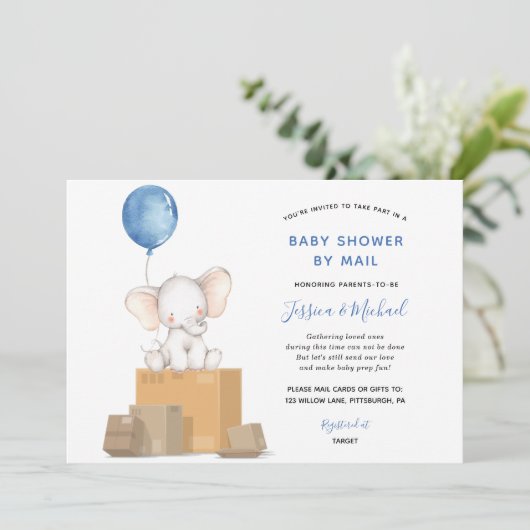Baby shower Elephant Boy par invitation par courri (Debout devant)