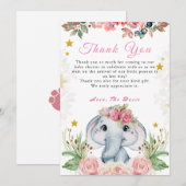 Baby shower éléphant Carte de remerciements rose (Devant / Derrière)