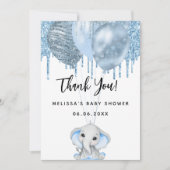 Baby shower éléphant garçon bleu blanc carte de re (Devant)