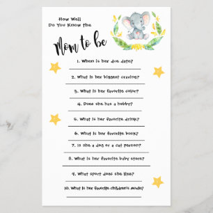 Baby shower Elephant Hoe goed je de kaart kent