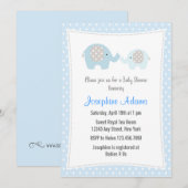 Baby shower éléphant Invitation bleu (Devant / Derrière)