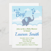 Baby shower éléphant Invitation Blue Elephant Boy (Devant / Derrière)