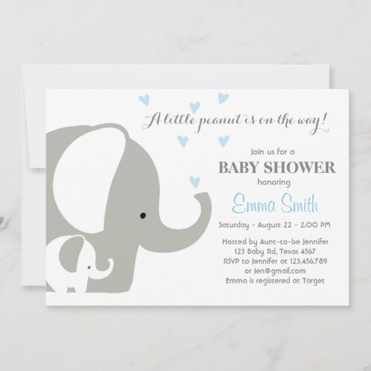 Baby shower éléphant Invitation éléphante Enfant g (Devant)