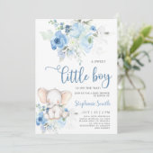 Baby shower éléphant Invitation garçon (Debout devant)