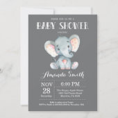 Baby shower éléphant Invitation gris (Devant)
