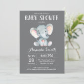 Baby shower éléphant Invitation gris (Debout devant)