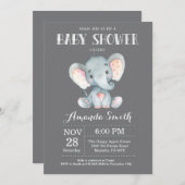 Baby shower éléphant Invitation gris (Devant / Derrière)