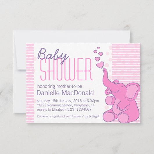 baby shower Eléphant mignon invitation (Devant)