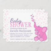 Baby shower Eléphant mignon invitation rosée à bou (Devant / Derrière)