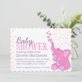 Baby shower Eléphant mignon invitation rosée à bou (Debout devant)
