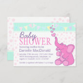 Baby shower Eléphant mignon invitation rosée à bou (Devant / Derrière)