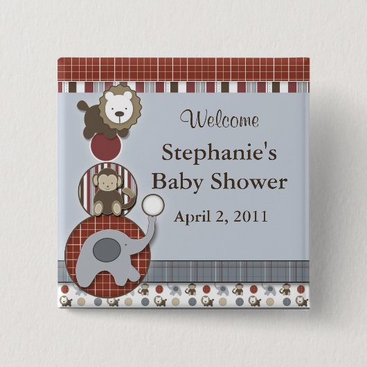 baby shower Elephant Monkey & Lion Button (Voorkant)