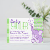 Baby shower Eléphant mou vert violet invitation (Debout devant)