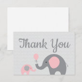 Baby shower Eléphant Rose Merci Cartes Appartement (Devant / Derrière)