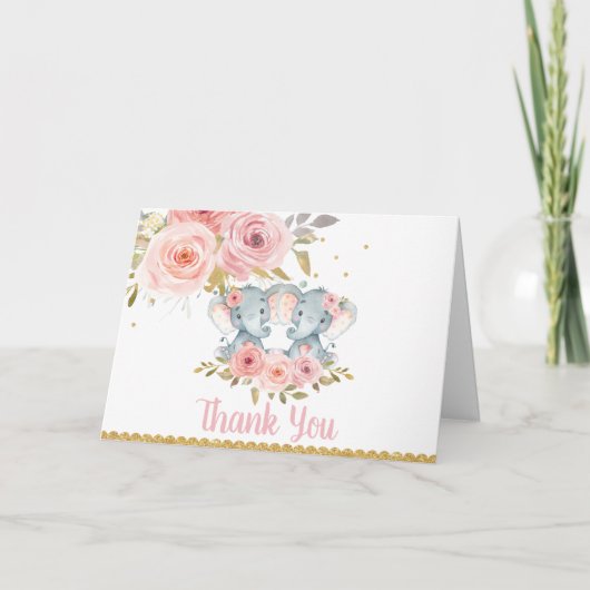 Baby shower Eléphant Twin Girls Anniversaire Merci (Devant)
