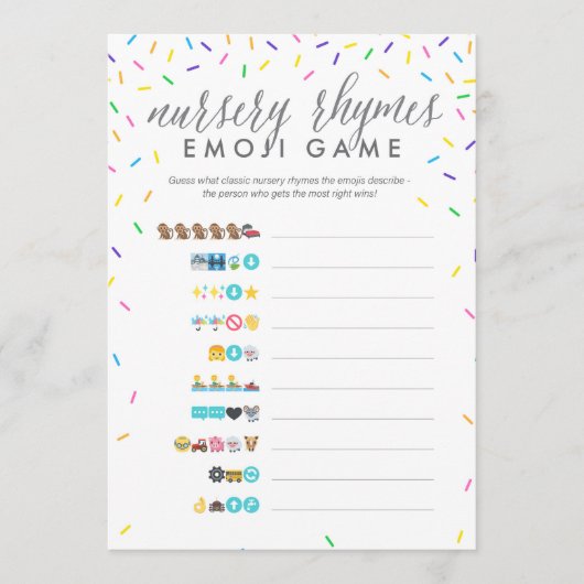 baby shower Emoji Game Card - Nursery Rhymes Programma (Voorkant)