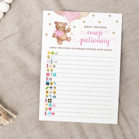 Baby shower Emoji Pictionary Game Teddy Bear Kaart
