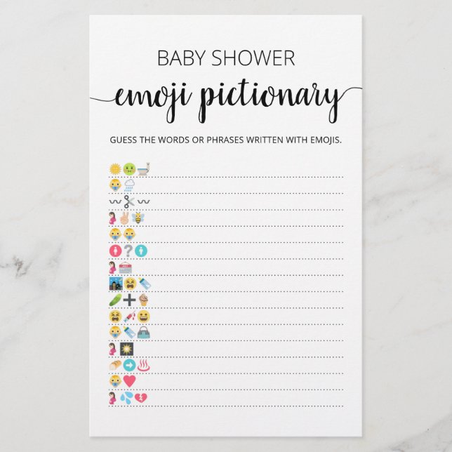 Baby shower Emoji Pictionary met Answers game (Voorkant)