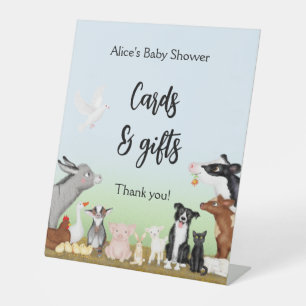 Baby shower- en cadeaubonnen voor landbouwhuisdier reclamebord met voetstuk