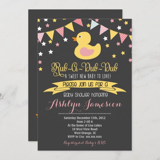 Baby shower en caoutchouc Ducky INvitation (Devant / Derrière)