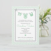 Baby shower en ligne Invitation vert et gris (Debout devant)