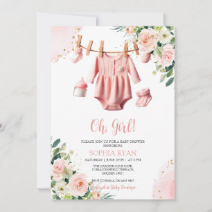Baby shower en vêtements roses Invitation