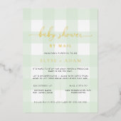 Baby shower En vichy Vert Par Mail Foil Invitation (Recto)